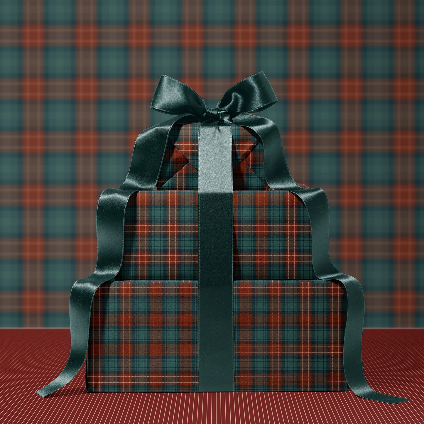 Traditional Holiday Green & Red Plaid Christmas Gift Wrapping Paper Sheets