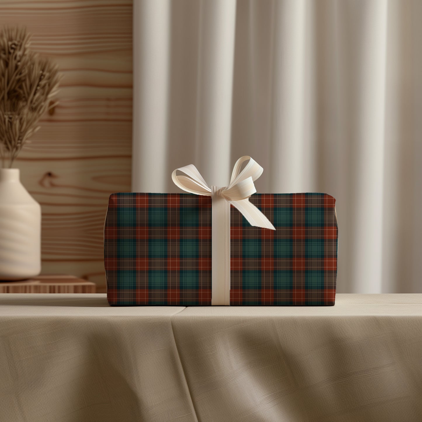 Traditional Holiday Green & Red Plaid Christmas Gift Wrapping Paper Sheets