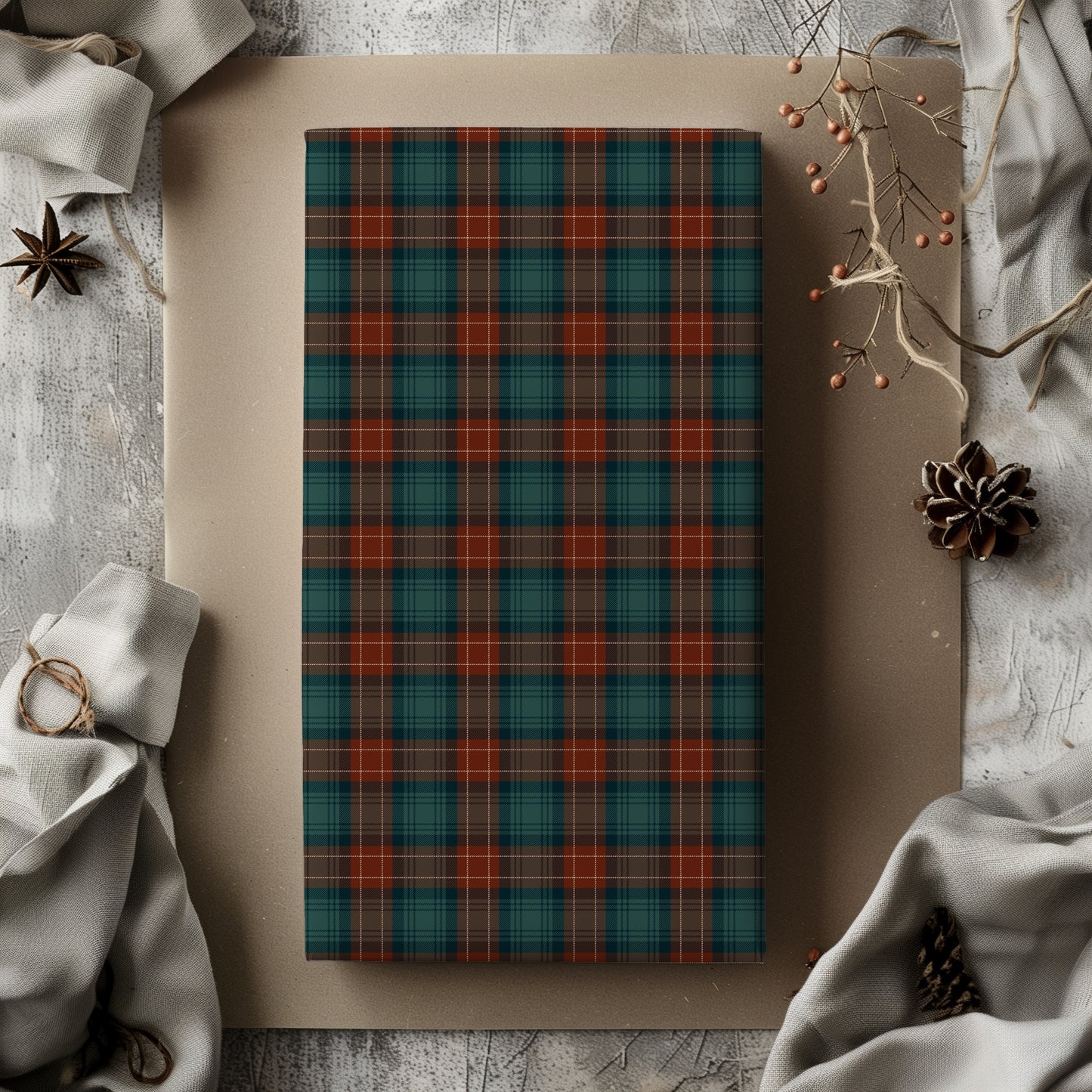 Traditional Holiday Green & Red Plaid Christmas Gift Wrapping Paper Sheets