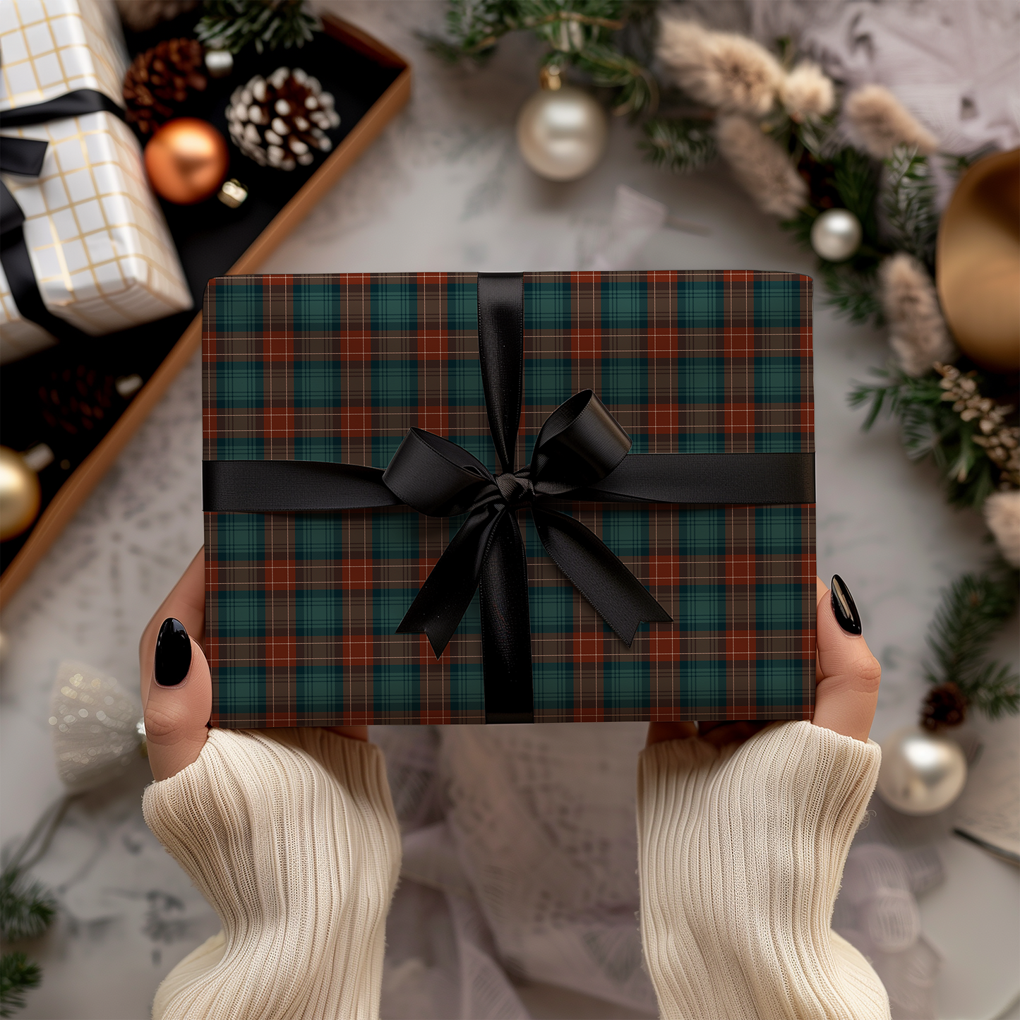 Traditional Holiday Green & Red Plaid Christmas Gift Wrapping Paper Sheets