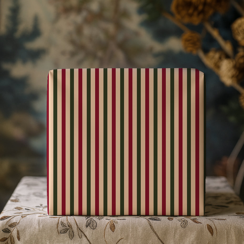 Vintage Red and Green Ticking Striped Gift Wrapping Paper Sheets