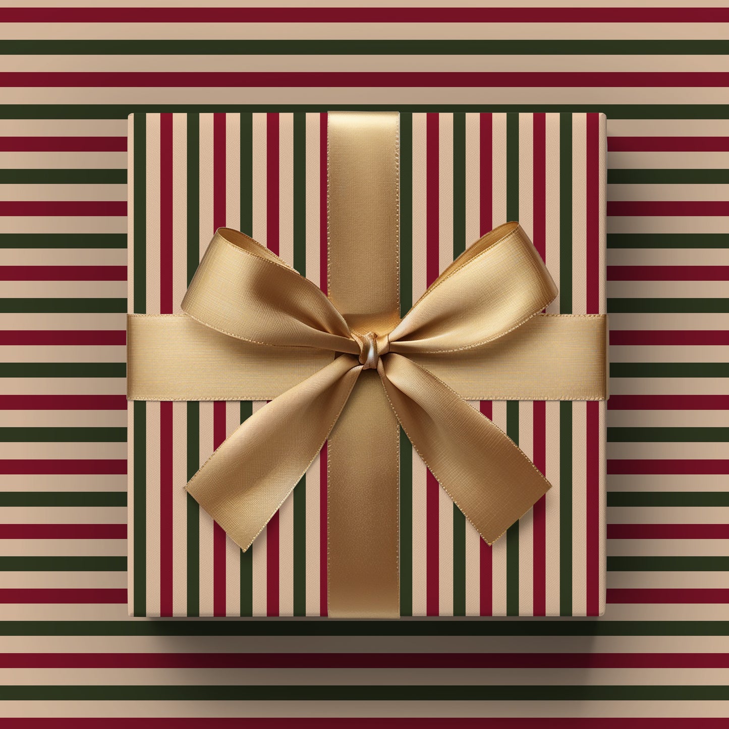 Vintage Red and Green Ticking Striped Gift Wrapping Paper Sheets