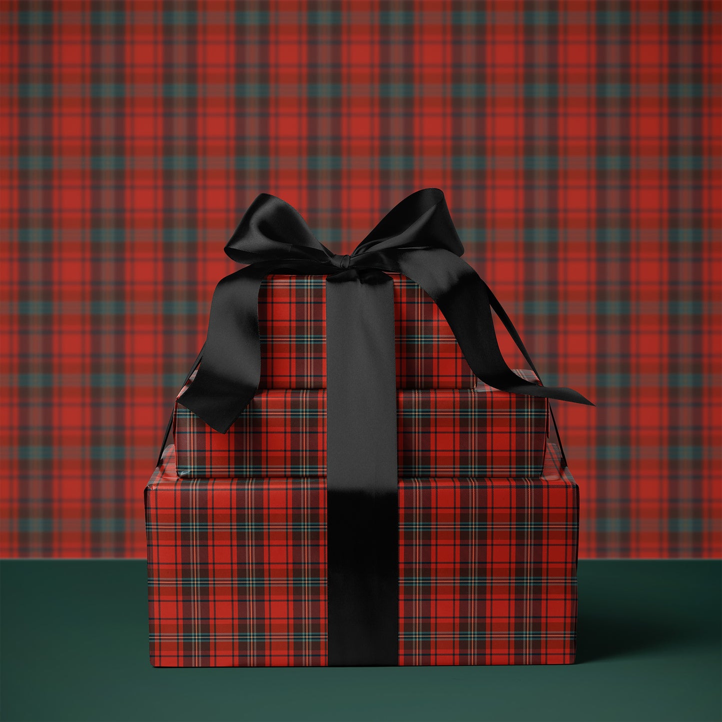 Traditional Red, Green, Black Christmas Plaid Gift Wrapping Paper Sheets