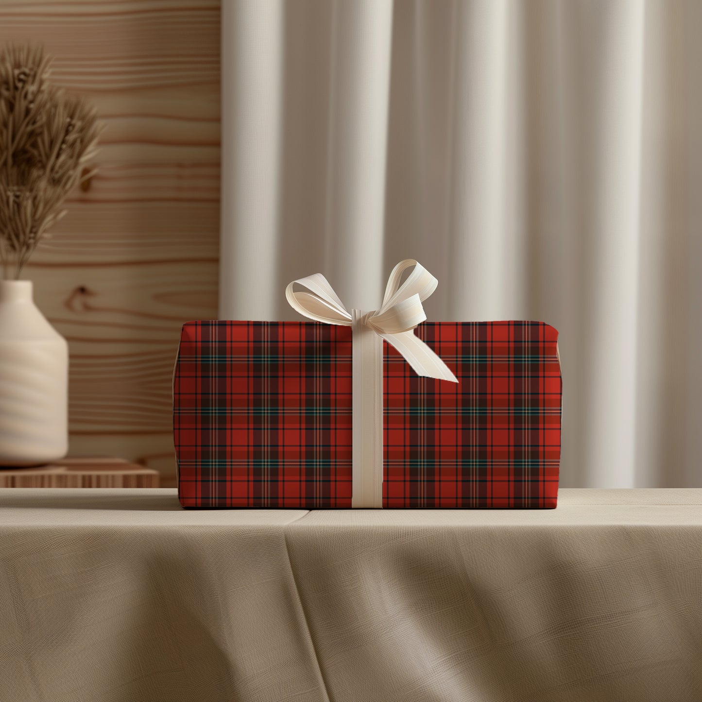 Traditional Red, Green, Black Christmas Plaid Gift Wrapping Paper Sheets