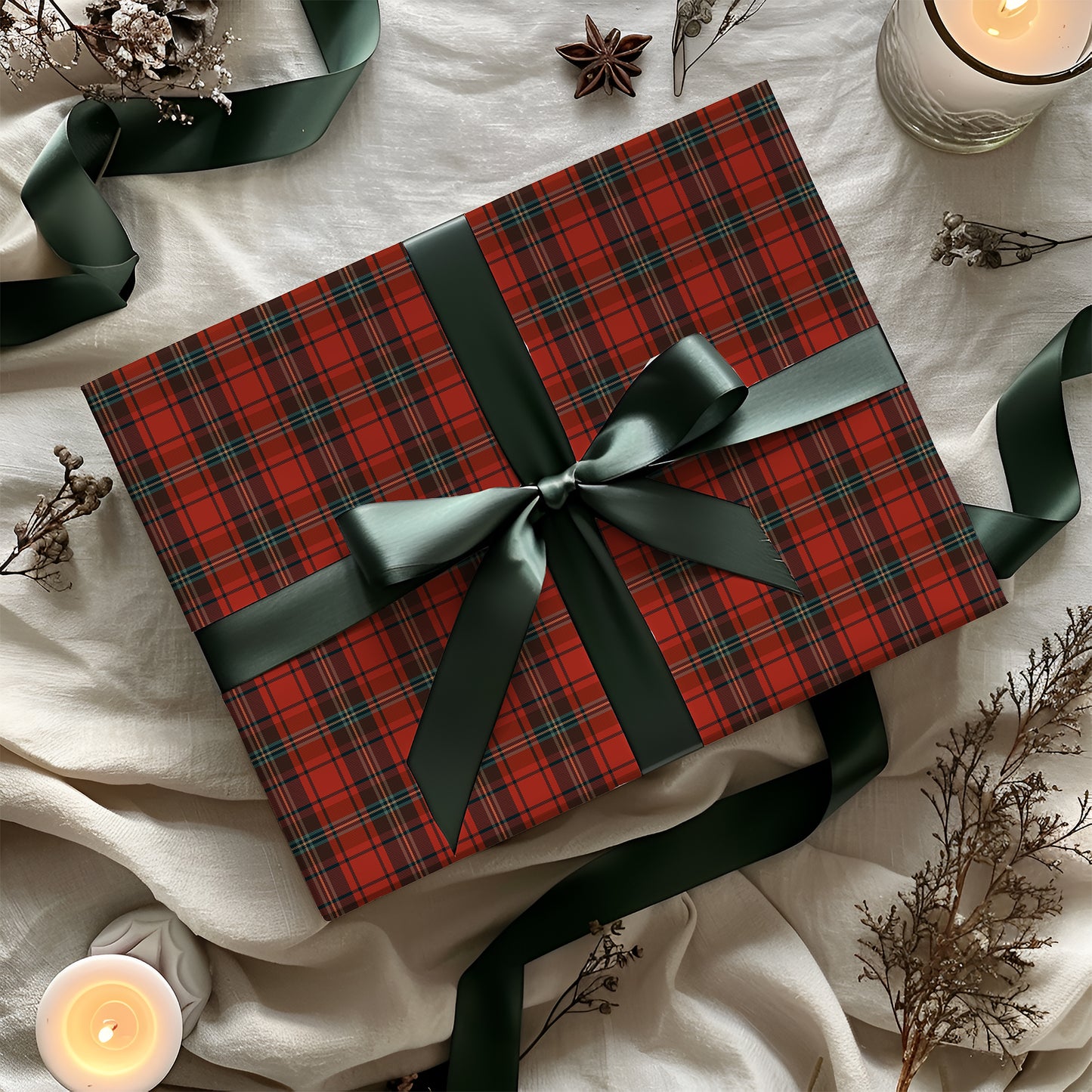 Traditional Red, Green, Black Christmas Plaid Gift Wrapping Paper Sheets
