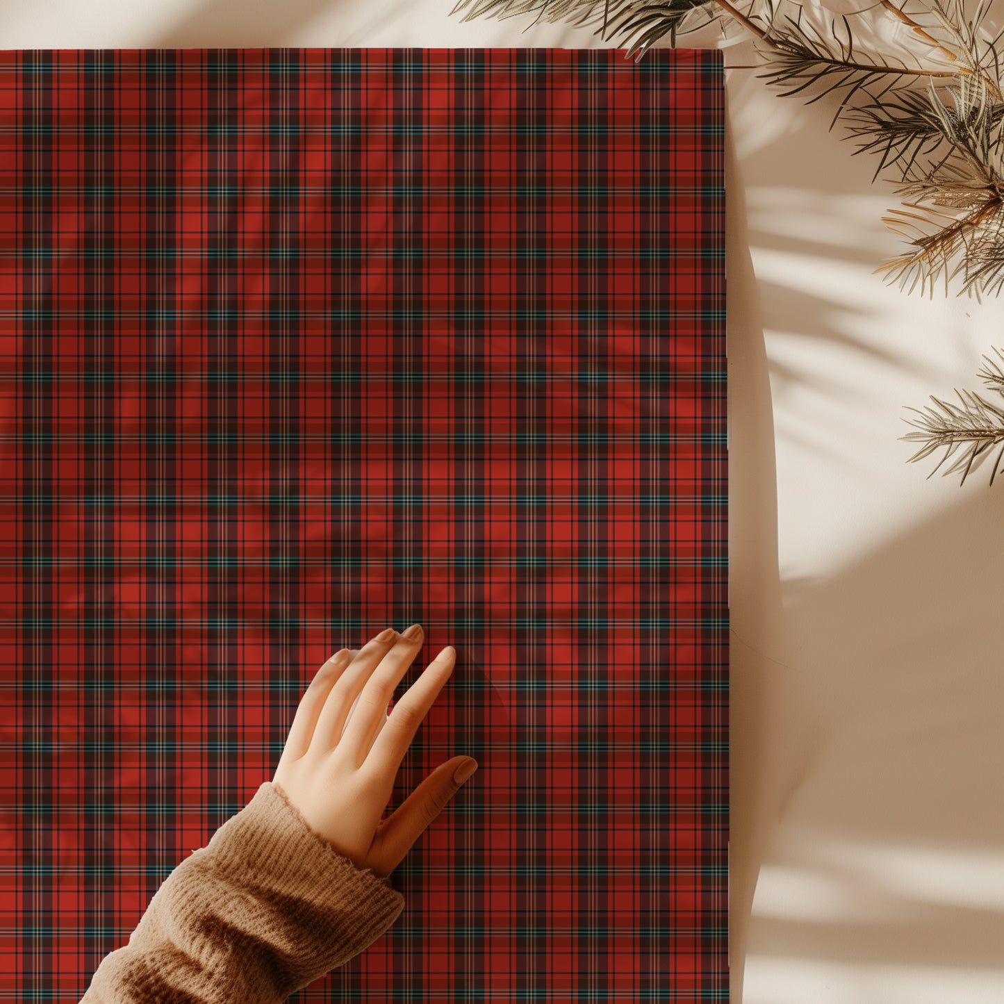Traditional Red, Green, Black Christmas Plaid Gift Wrapping Paper Sheets