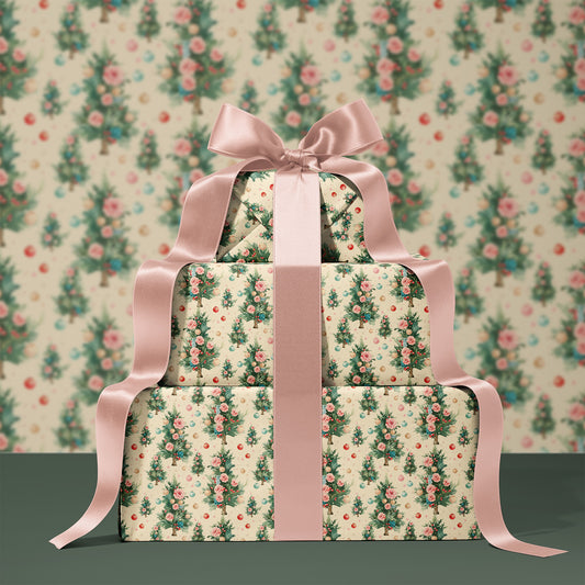 Antique Christmas Tree with Roses and Baubles Gift Wrapping Paper Sheets