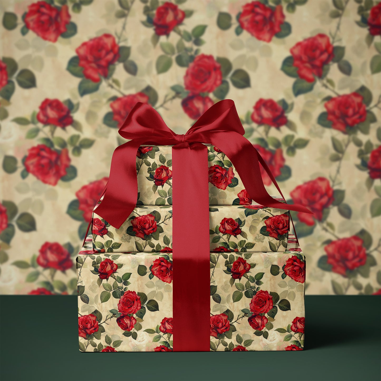 Vintage Antique Red Rose Gift Wrapping Paper Sheets