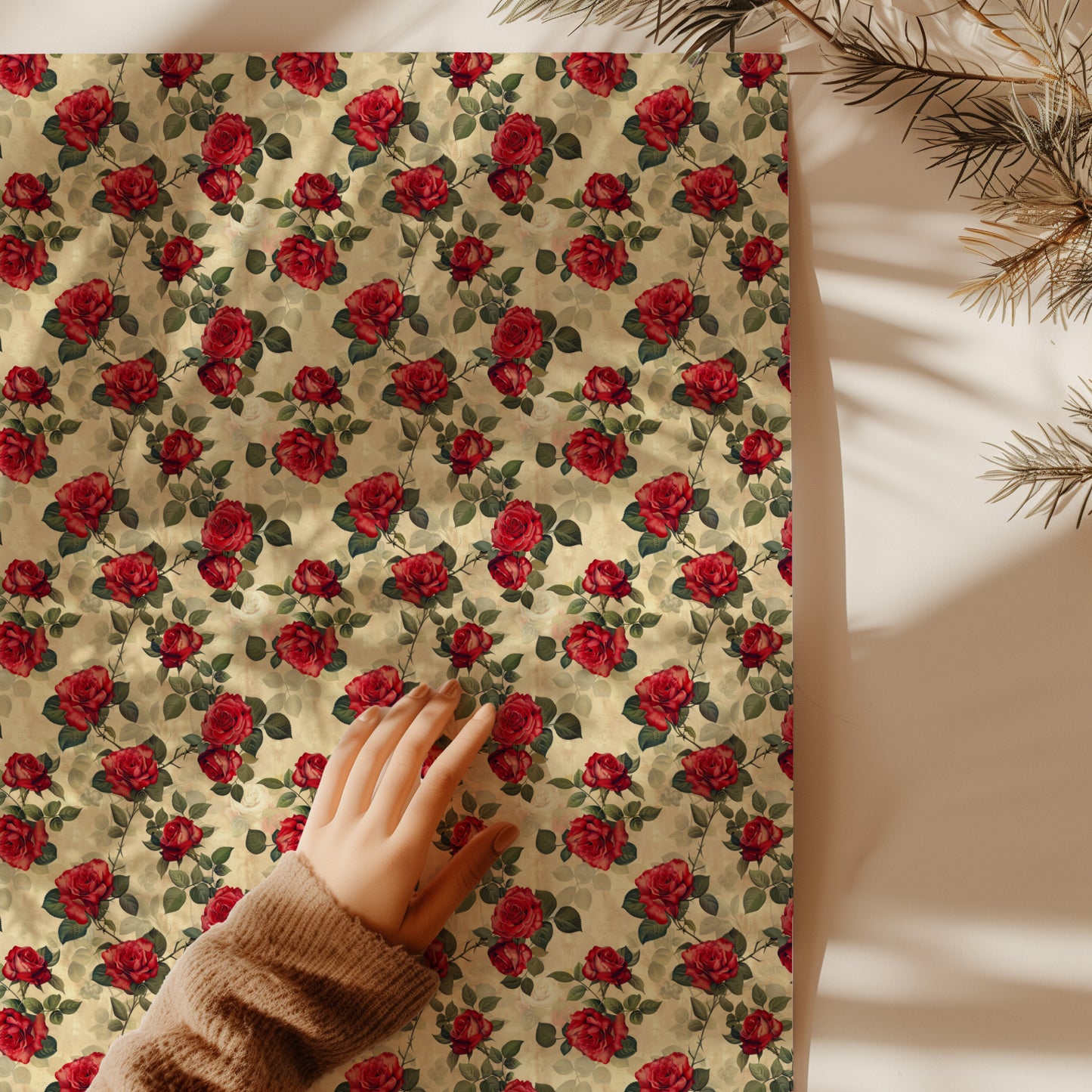 Vintage Antique Red Rose Gift Wrapping Paper Sheets