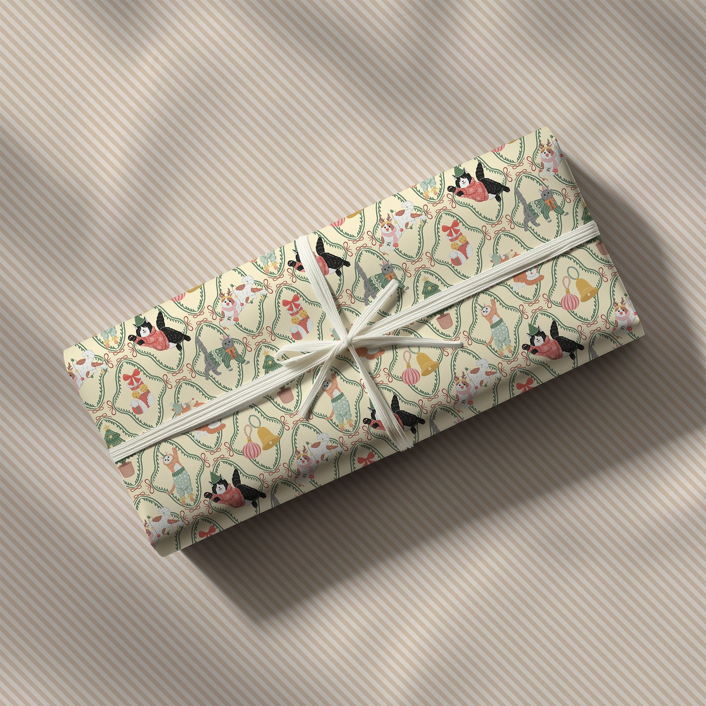 Whimsical Christmas Cats Pastel Gift Wrapping Paper Sheets