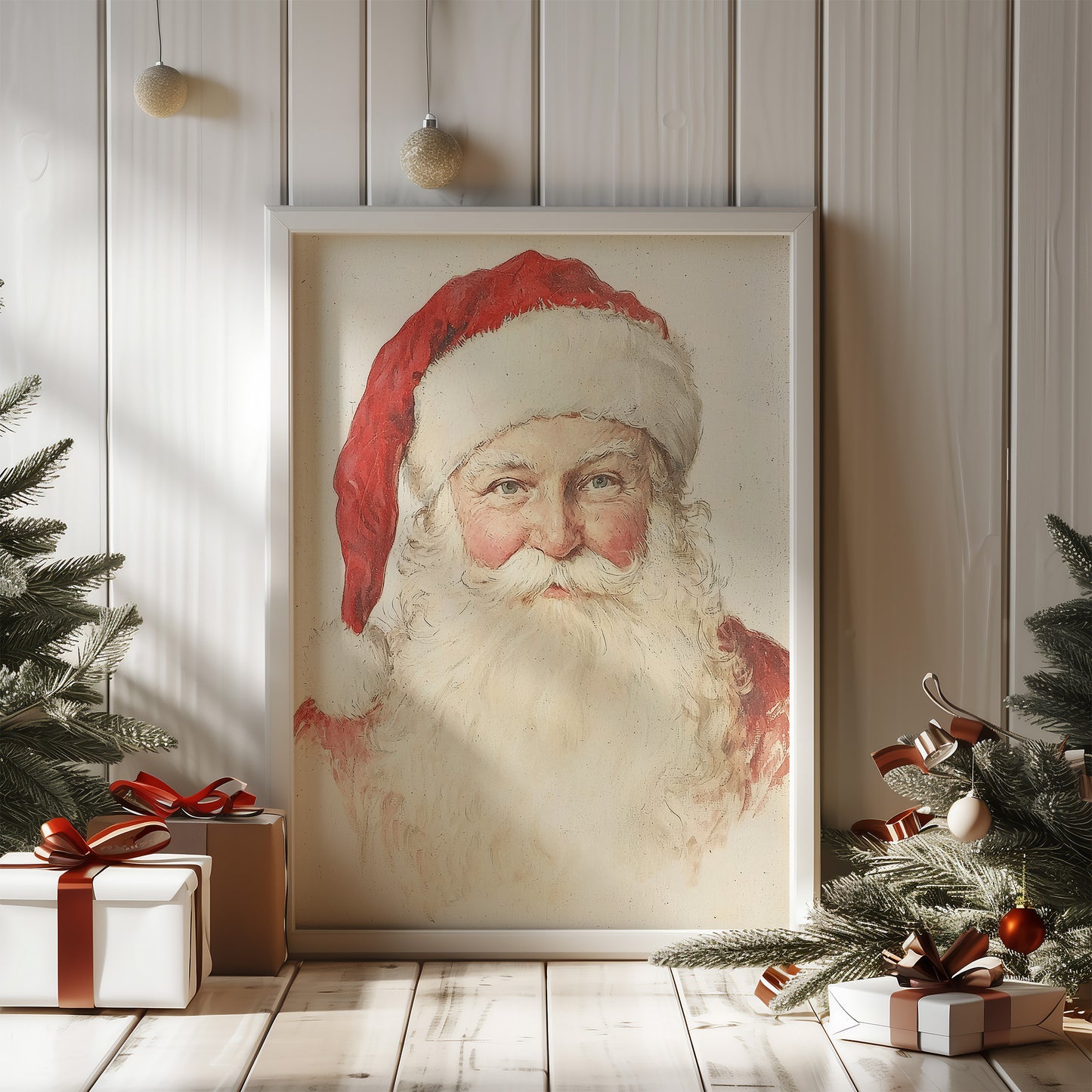 Rustic Vintage Santa Portrait Matte Vertical Poster Art Print
