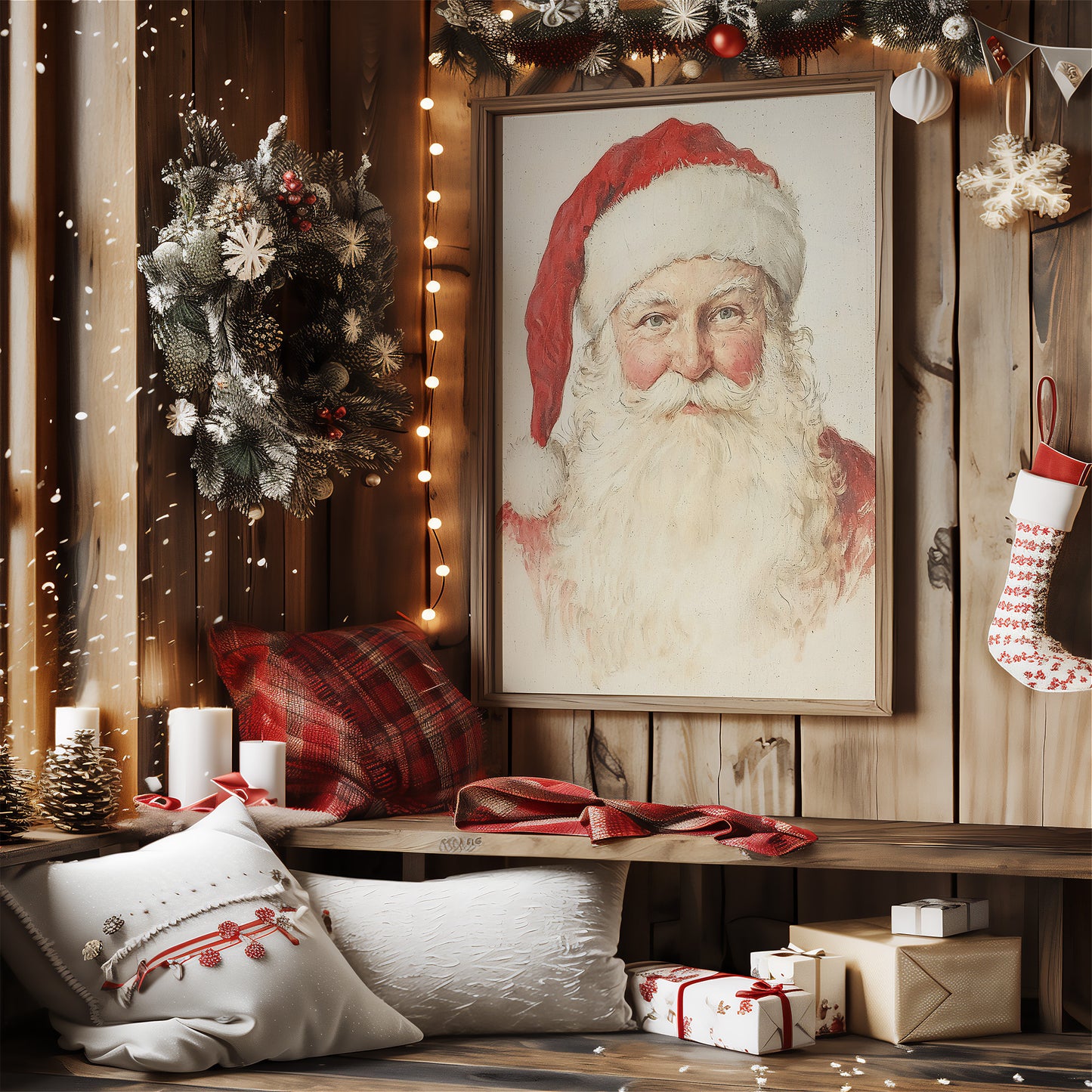 Rustic Vintage Santa Portrait Matte Vertical Poster Art Print