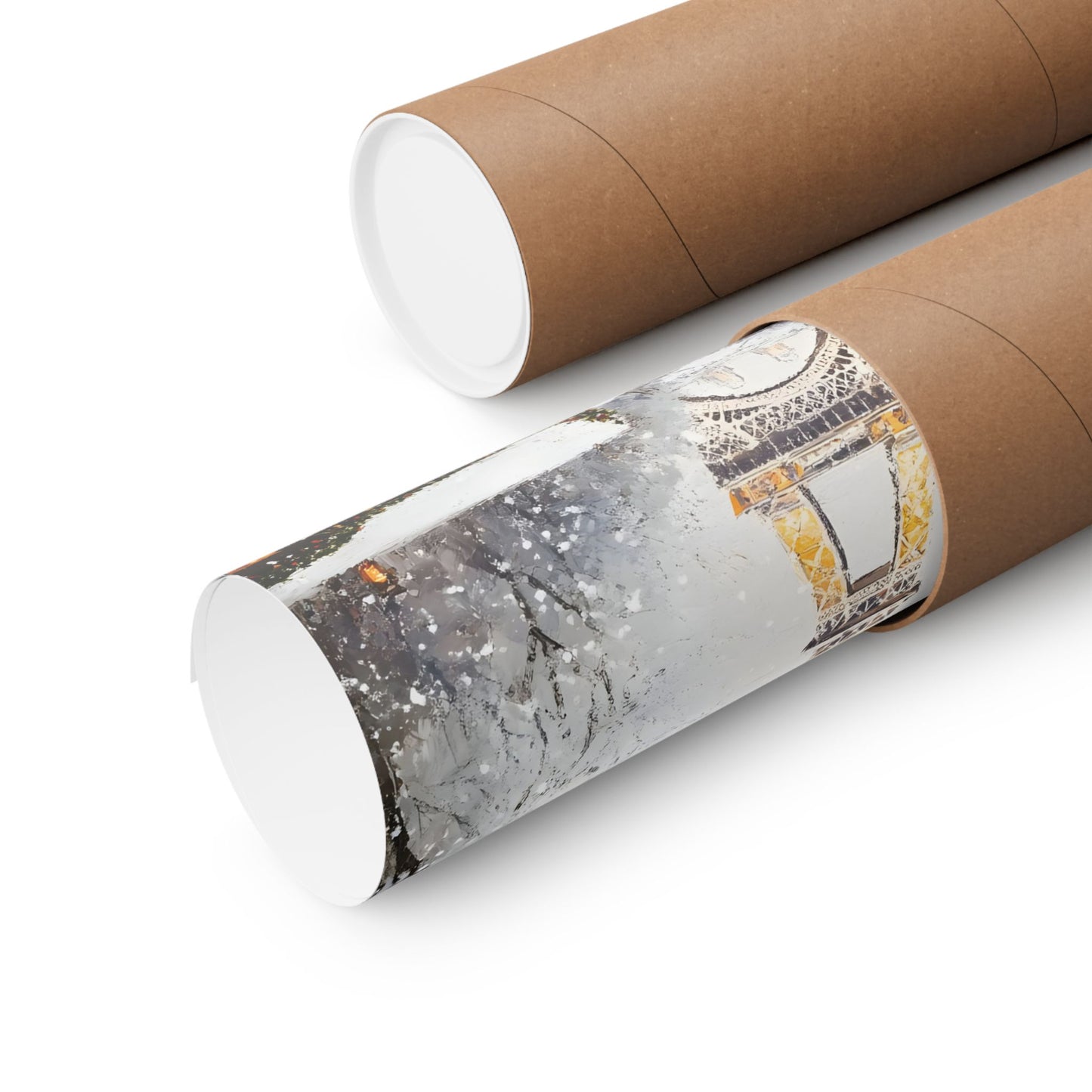 Winter Parisian Market with Eiffel Tower Matte Vertical Poster Art Print