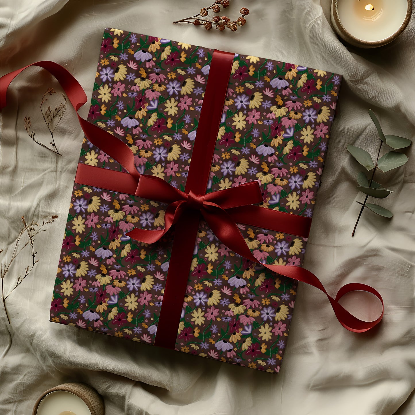 Mini Cottage Core Folksy Colorful Floral Gift Wrapping Paper Sheets