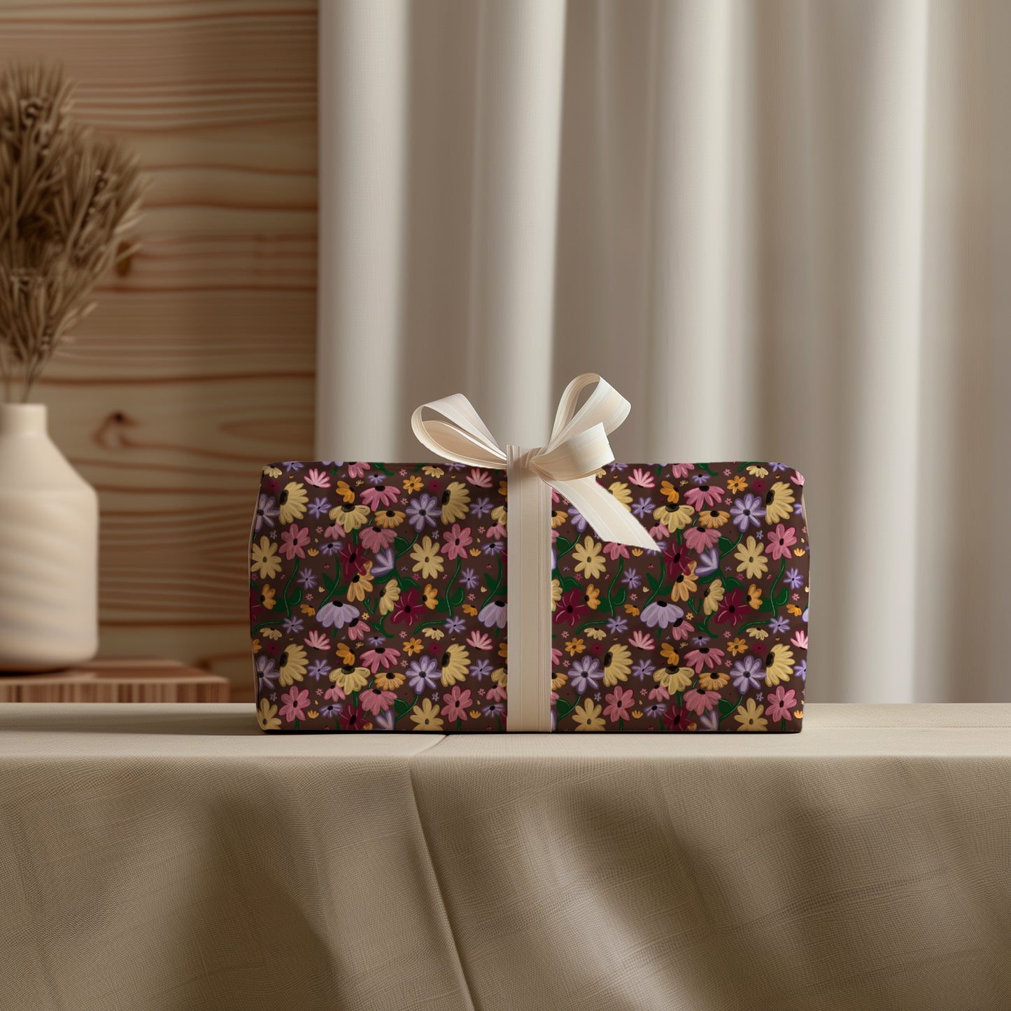Mini Cottage Core Folksy Colorful Floral Gift Wrapping Paper Sheets
