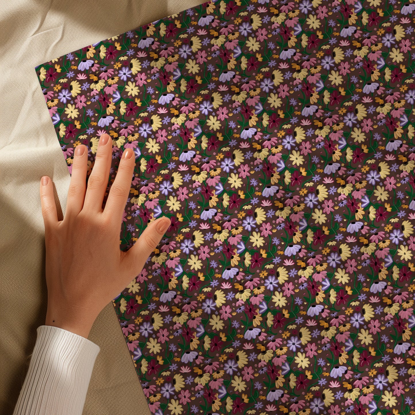 Mini Cottage Core Folksy Colorful Floral Gift Wrapping Paper Sheets