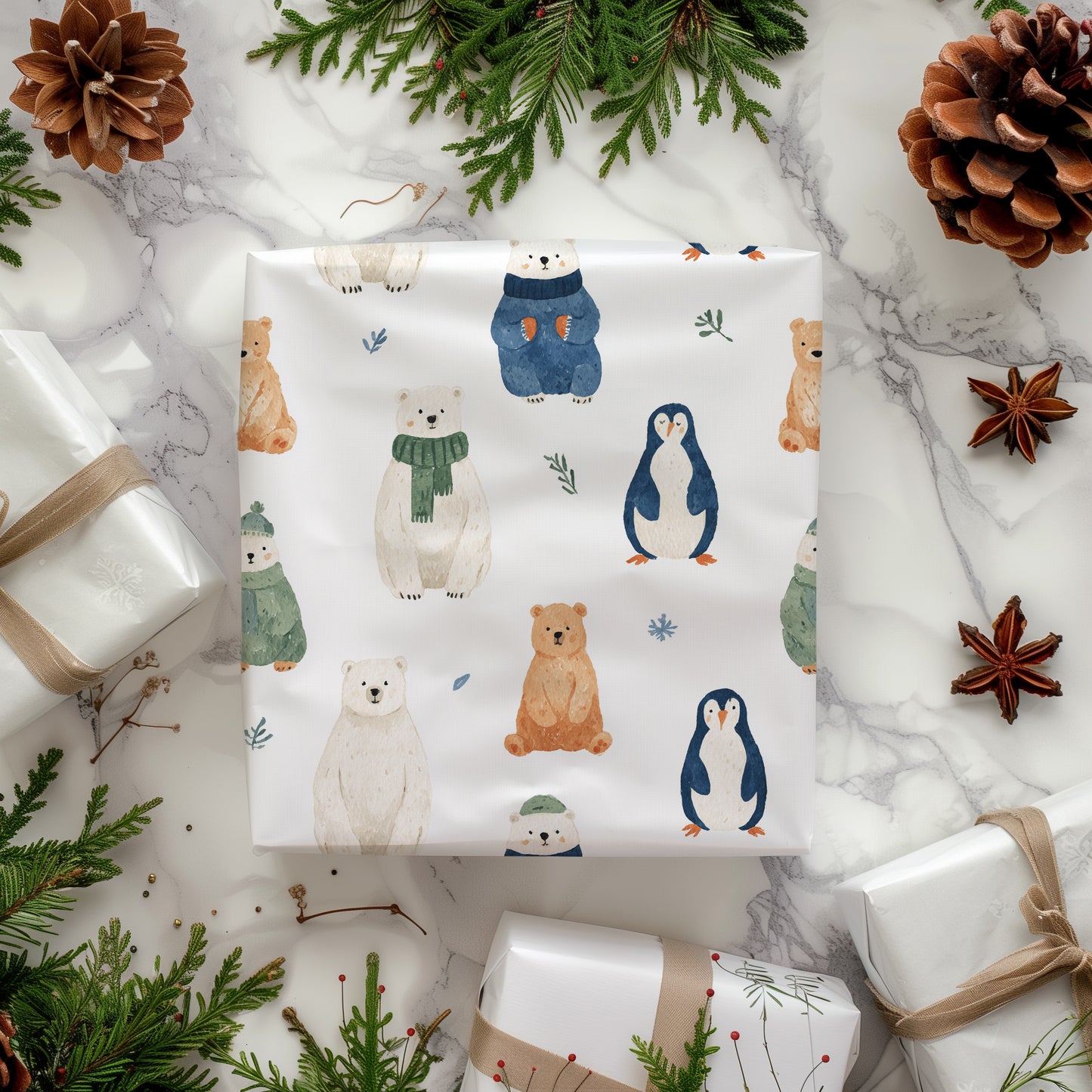 Cute Winter Whimsical Animals Gift Wrapping Paper Sheets