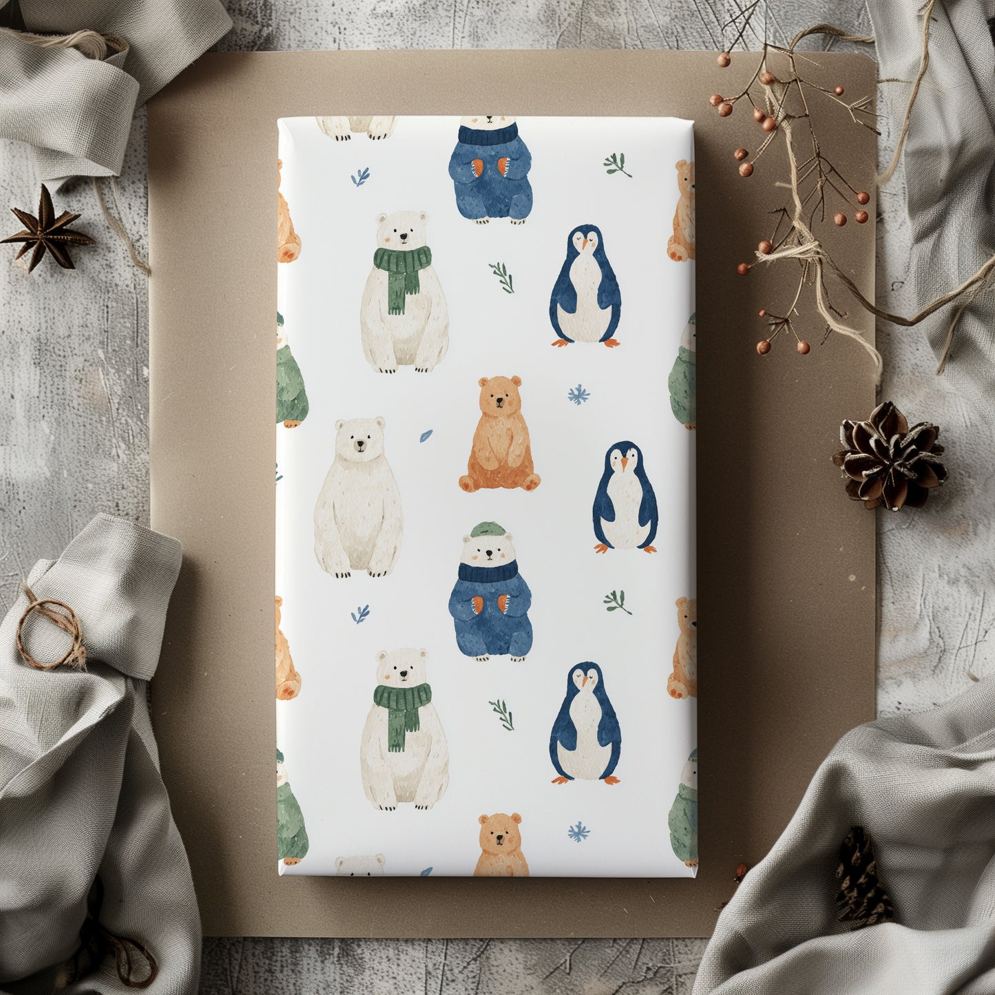 Cute Winter Whimsical Animals Gift Wrapping Paper Sheets
