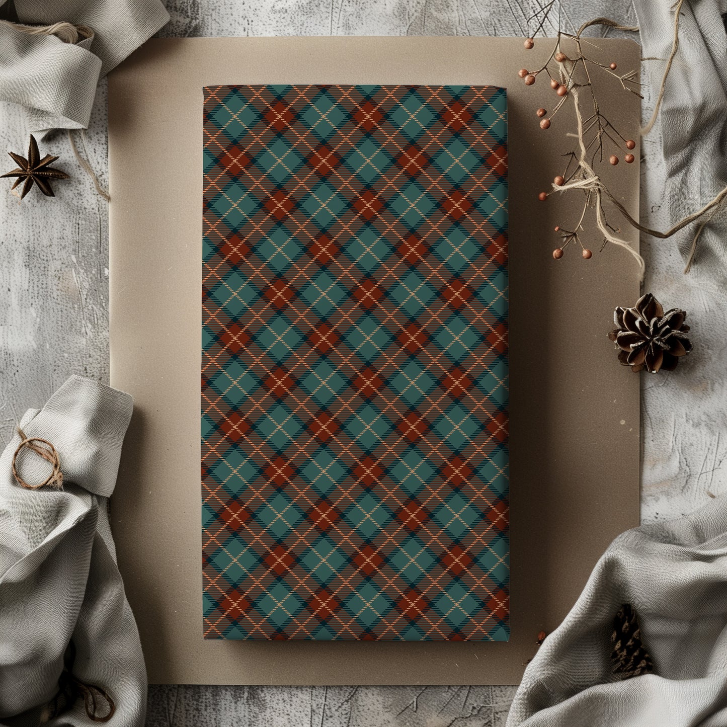 Red, Green, Black and Gold Plaid Holiday Christmas Gift Wrapping Paper Sheets