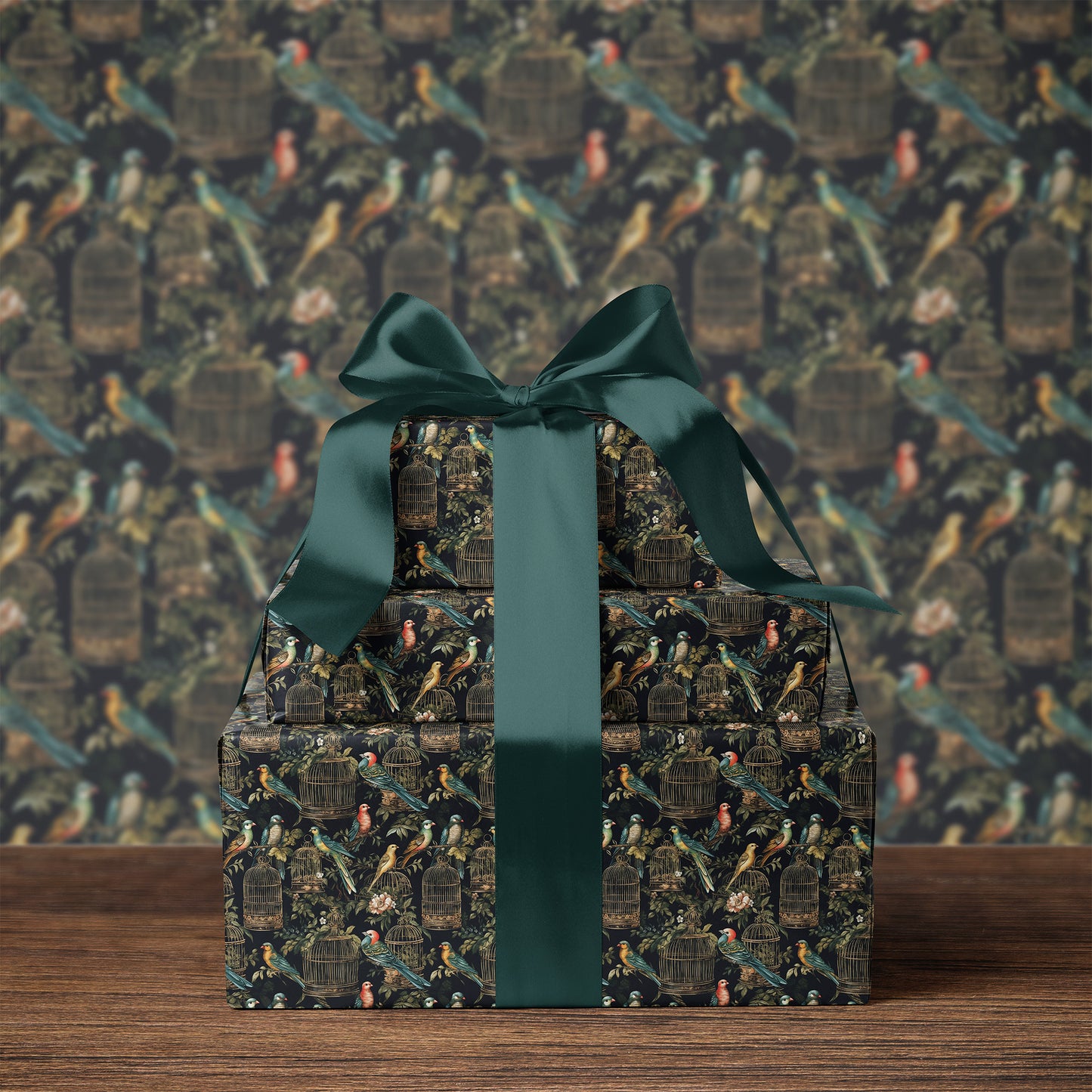 Vintage Colorful Birds in Gilded Cages Gift Wrapping Paper Sheets