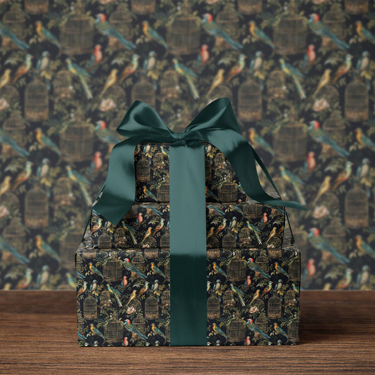 Vintage Colorful Birds in Gilded Cages Gift Wrapping Paper Sheets