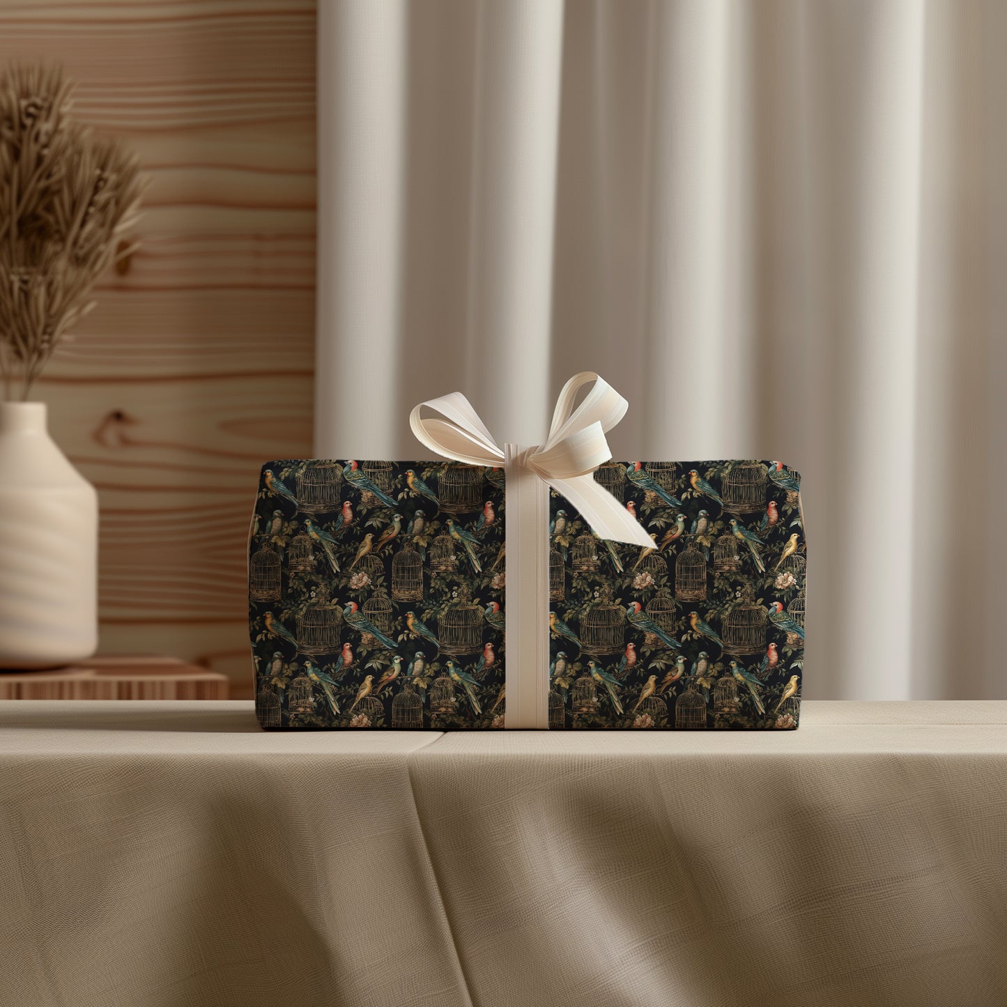 Vintage Colorful Birds in Gilded Cages Gift Wrapping Paper Sheets