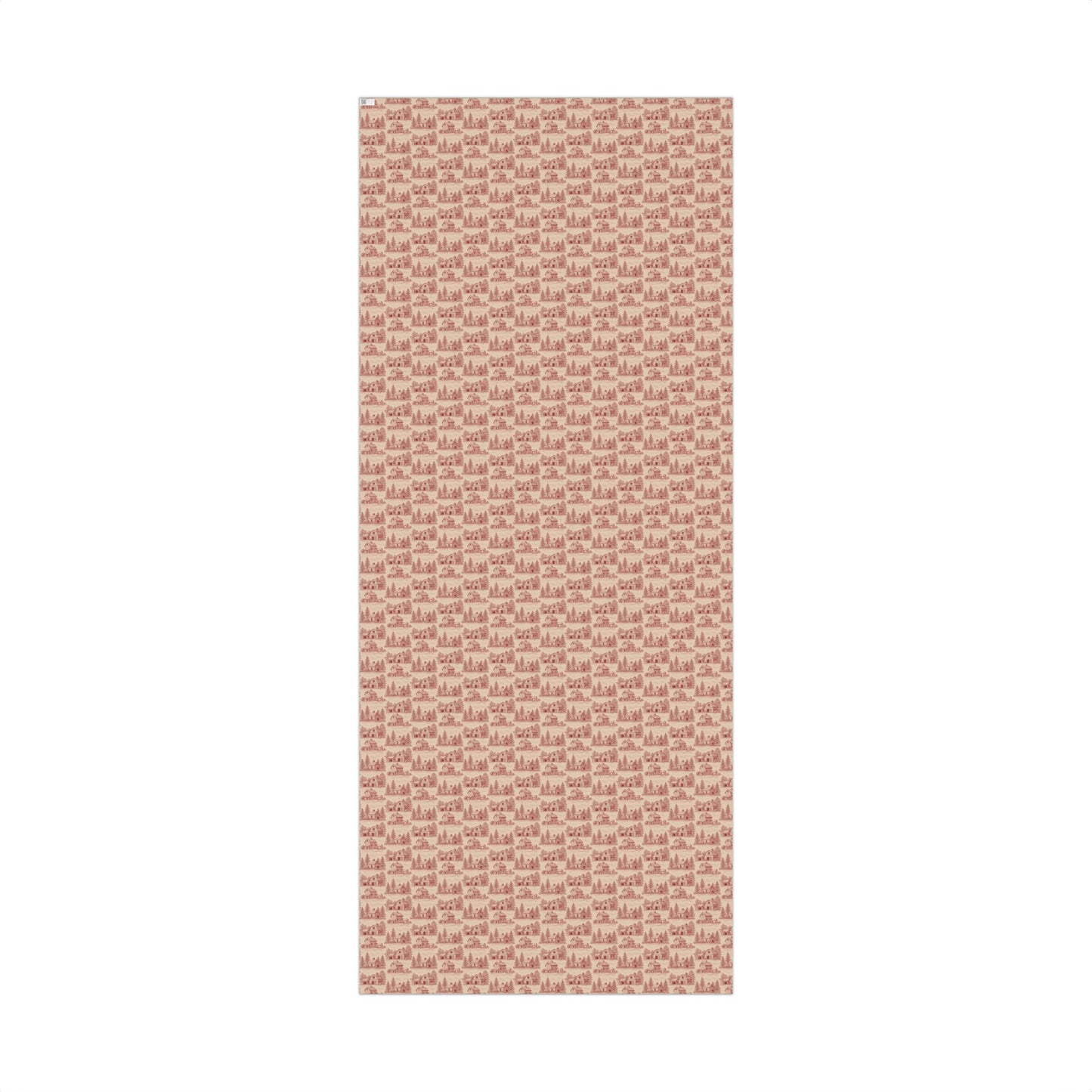 Red Barn with Fir Tree Vintage Toile de Jouy Winter Gift Wrapping Paper Sheets