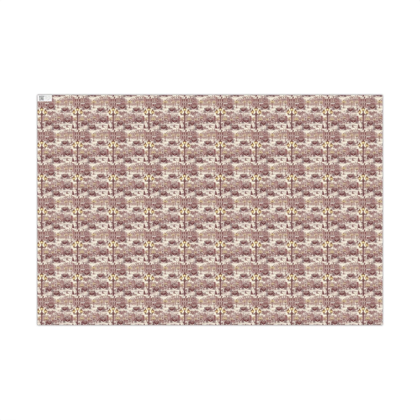 Burgundy Town Square with Carriage and Street Lights Vintage Toile de Jouy Winter Gift Wrapping Paper Sheets