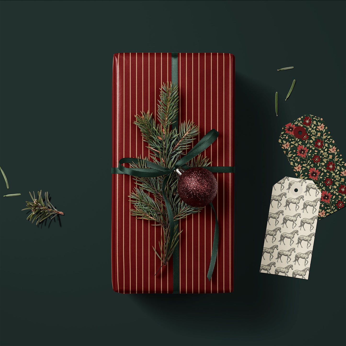 Burgundy Red and Gold Classic Ticking Stripe Gift Wrapping Paper Sheets