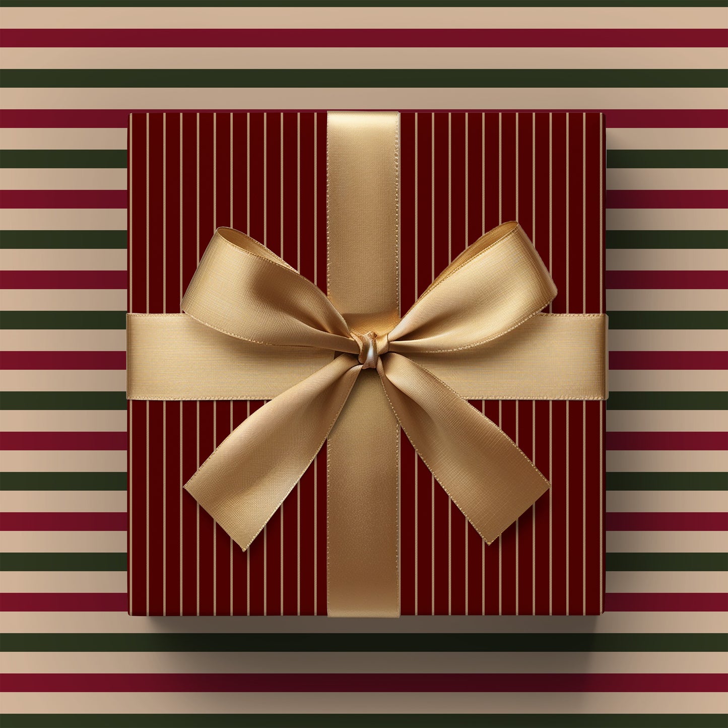 Burgundy Red and Gold Classic Ticking Stripe Gift Wrapping Paper Sheets
