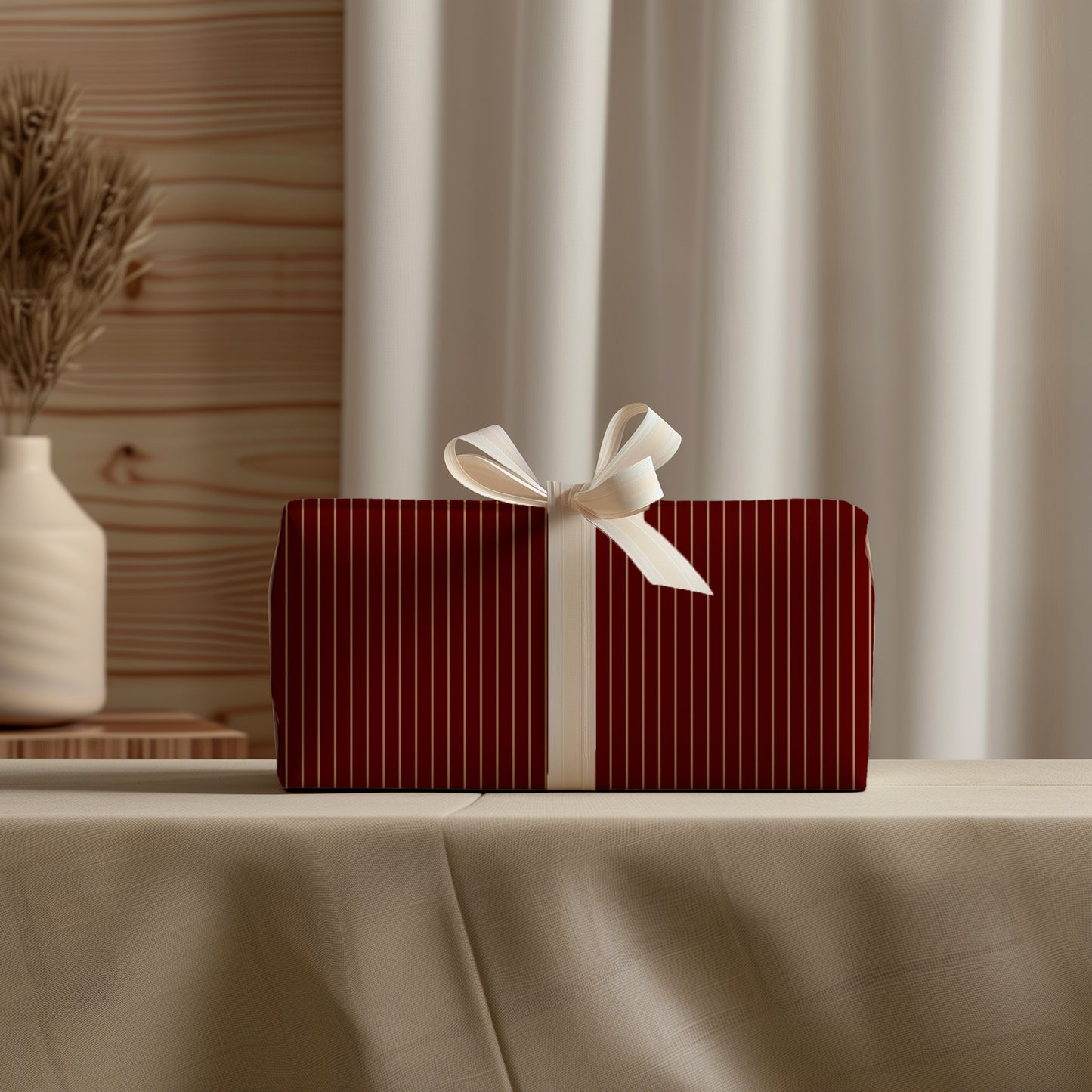 Burgundy Red and Gold Classic Ticking Stripe Gift Wrapping Paper Sheets