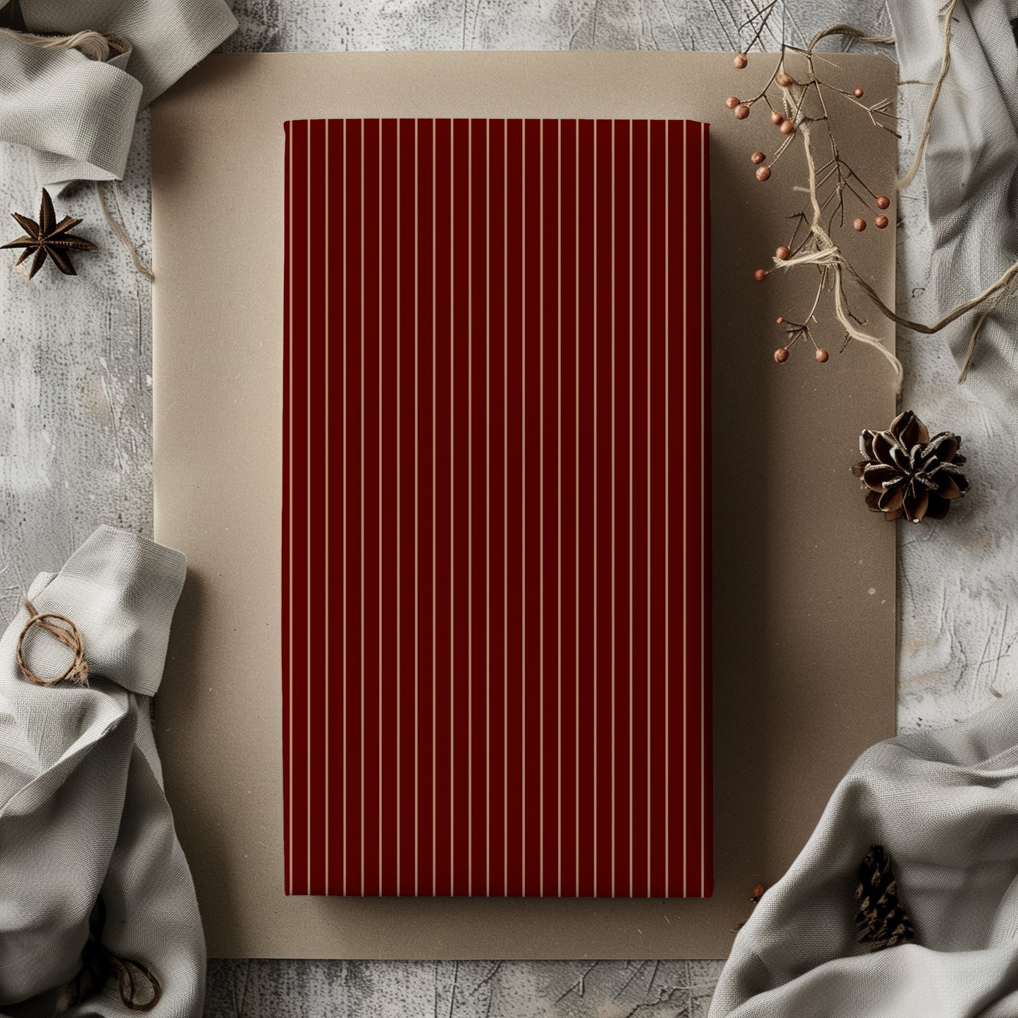Burgundy Red and Gold Classic Ticking Stripe Gift Wrapping Paper Sheets