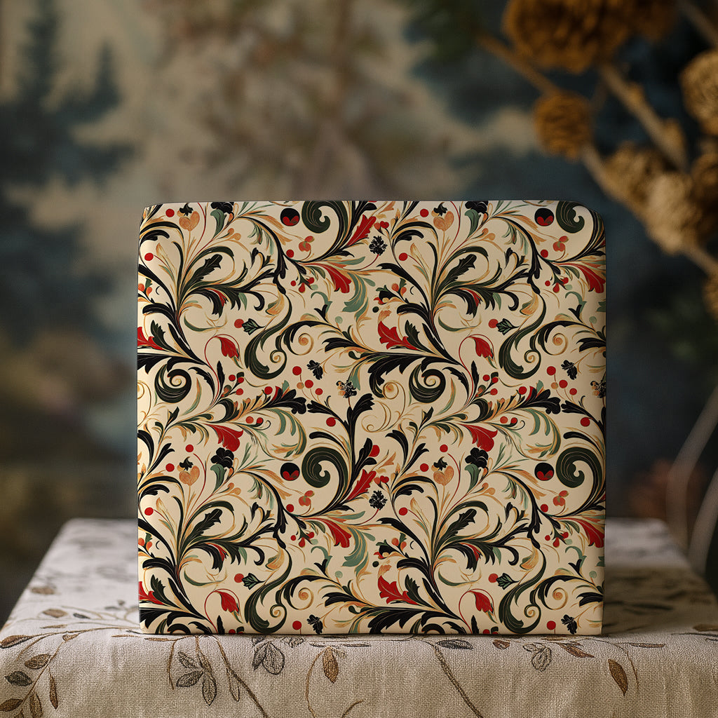 Vintage Red, Green, and Gold Christmas Swirl Print Gift Wrapping Paper Sheets