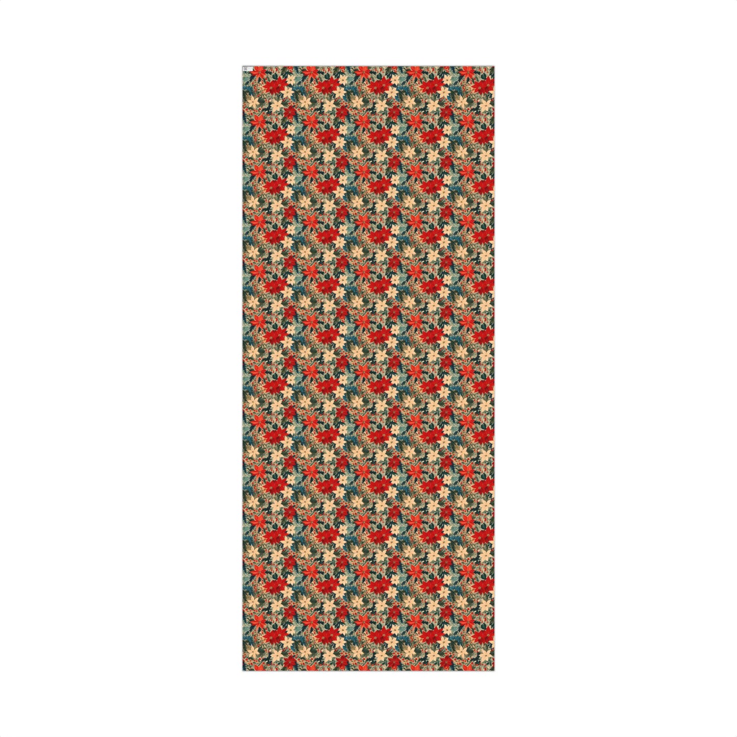 Retro Poinsettia and Greenery Christmas Gift Wrapping Paper Sheets