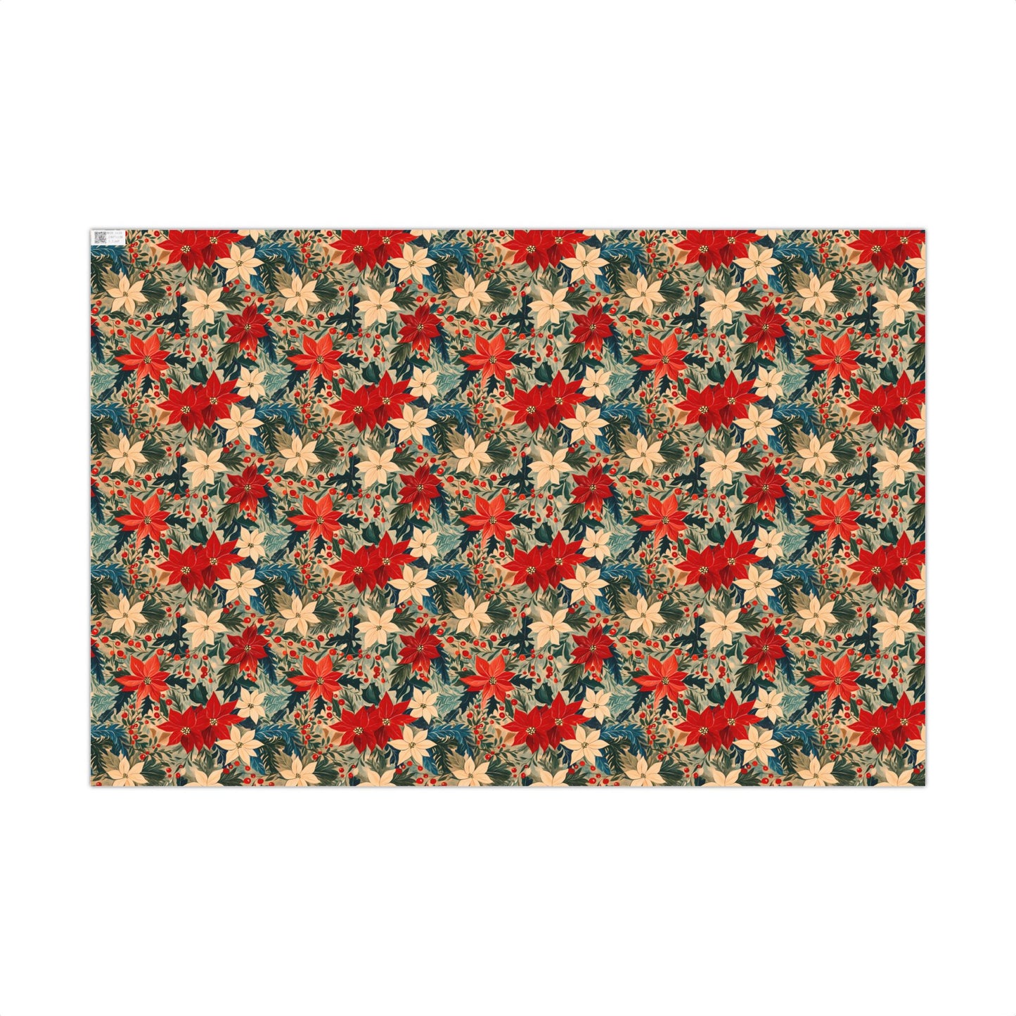 Retro Poinsettia and Greenery Christmas Gift Wrapping Paper Sheets