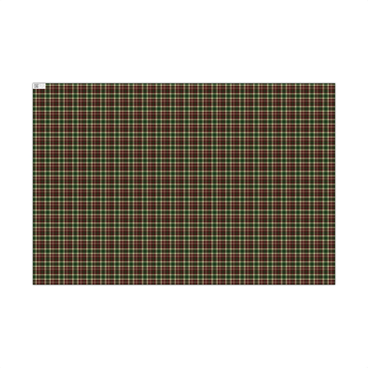 Burgundy Red, Green and Cream Plaid Christmas Gift Wrapping Paper Sheets