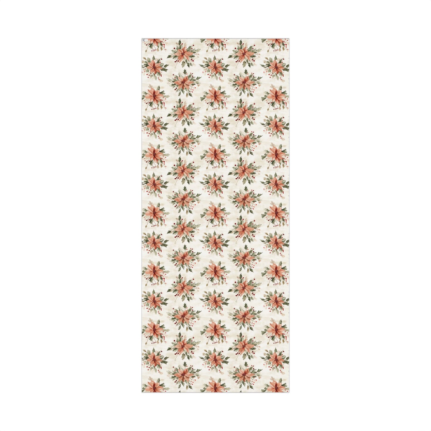 Blush Floral Poinsettia, Greenery and Red Berries Holiday Gift Wrapping Paper Sheets