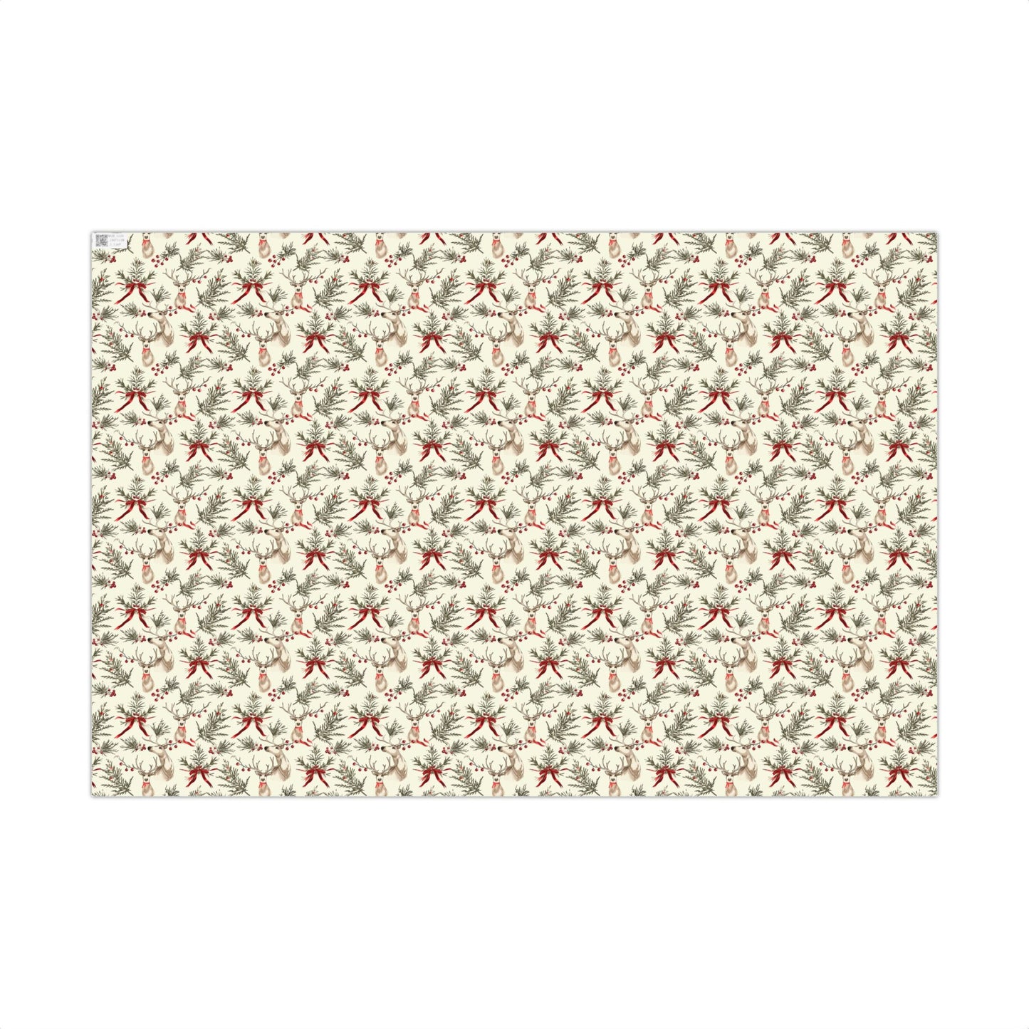 Reindeer with Red Bows and Greenery Holiday Gift Wrapping Paper Sheets