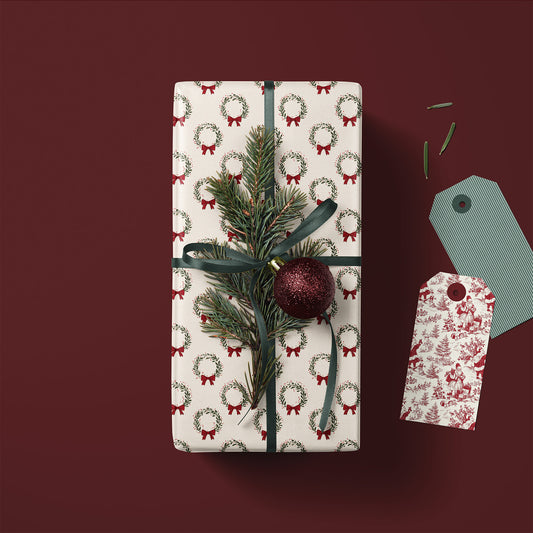 Dainty Rustic Christmas Wreath Gift Wrapping Paper Sheets