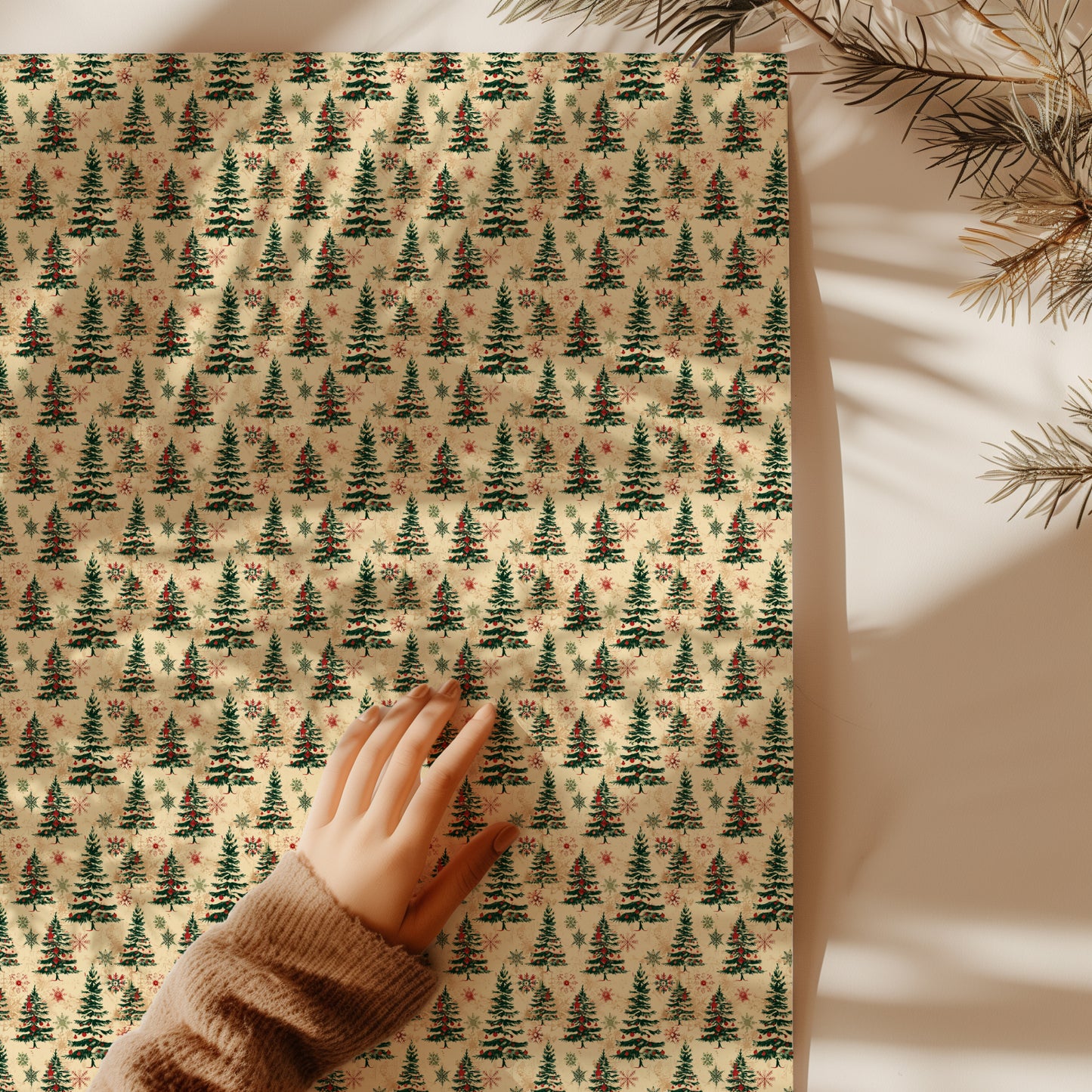 Vintage Festive Christmas Tree Gift Wrapping Paper Sheets