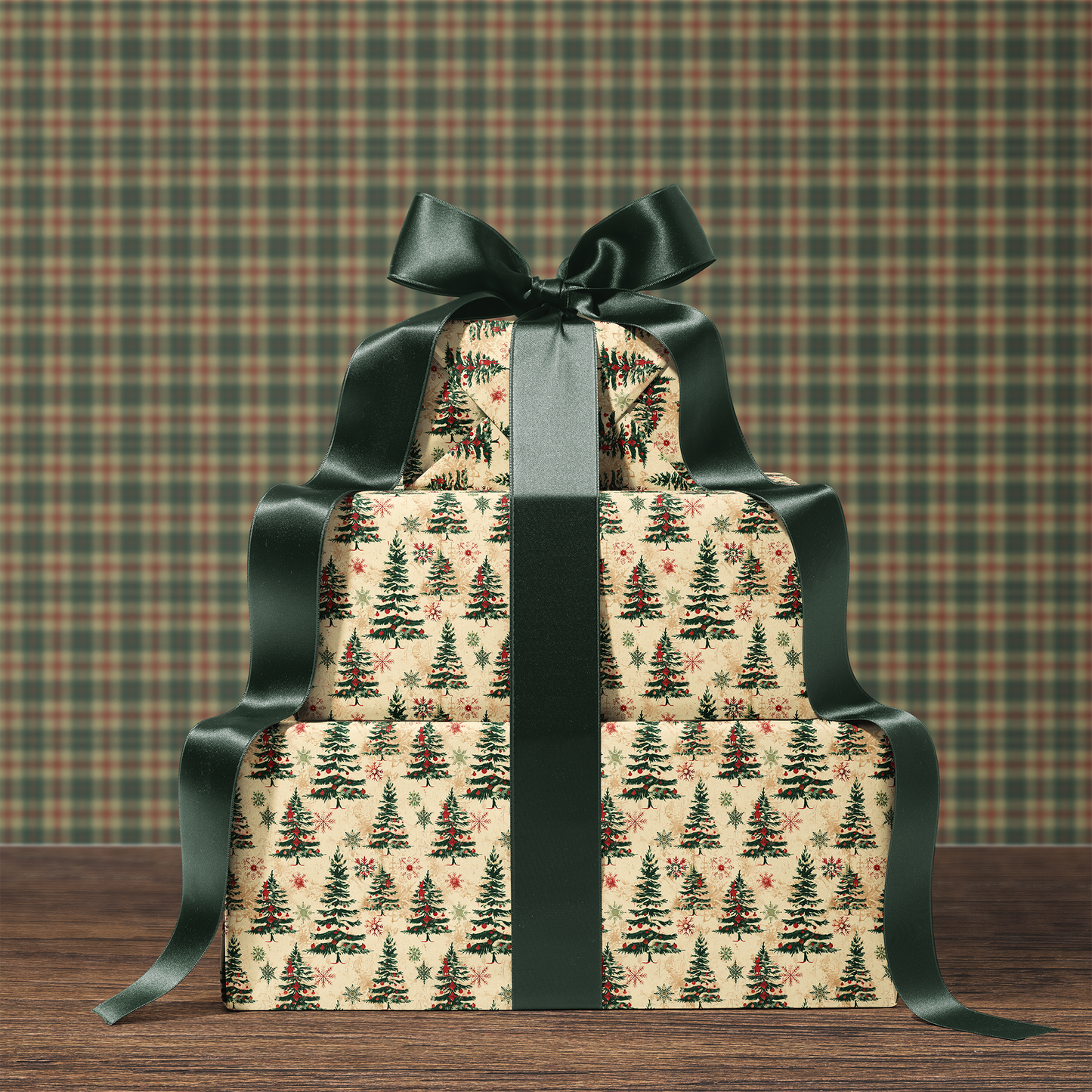 Vintage Festive Christmas Tree Gift Wrapping Paper Sheets