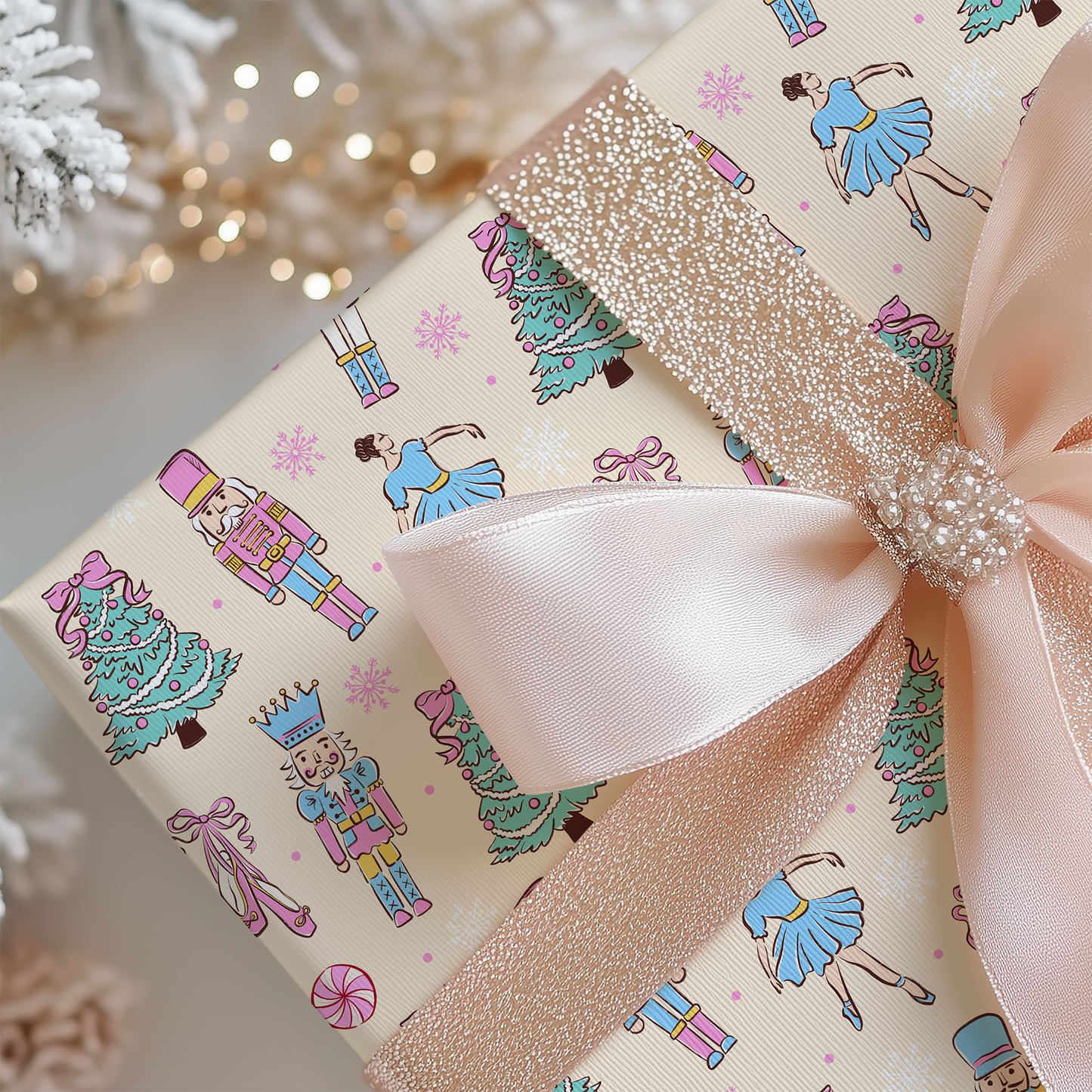 Whimsical Pastel Nutcracker and Ballerina Coquette Christmas Gift Wrapping Paper Sheets