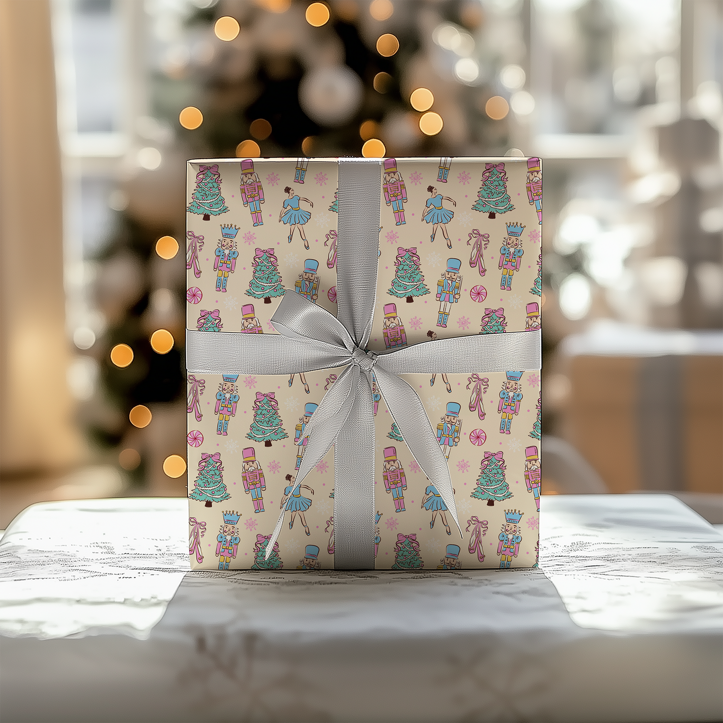 Whimsical Pastel Nutcracker and Ballerina Coquette Christmas Gift Wrapping Paper Sheets