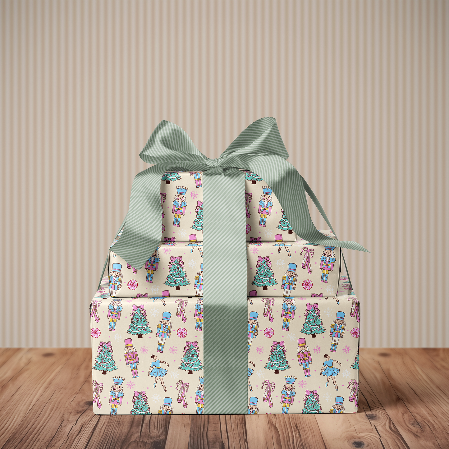 Whimsical Pastel Nutcracker and Ballerina Coquette Christmas Gift Wrapping Paper Sheets