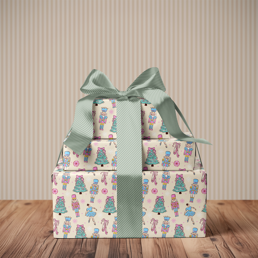 Whimsical Pastel Nutcracker and Ballerina Coquette Christmas Gift Wrapping Paper Sheets