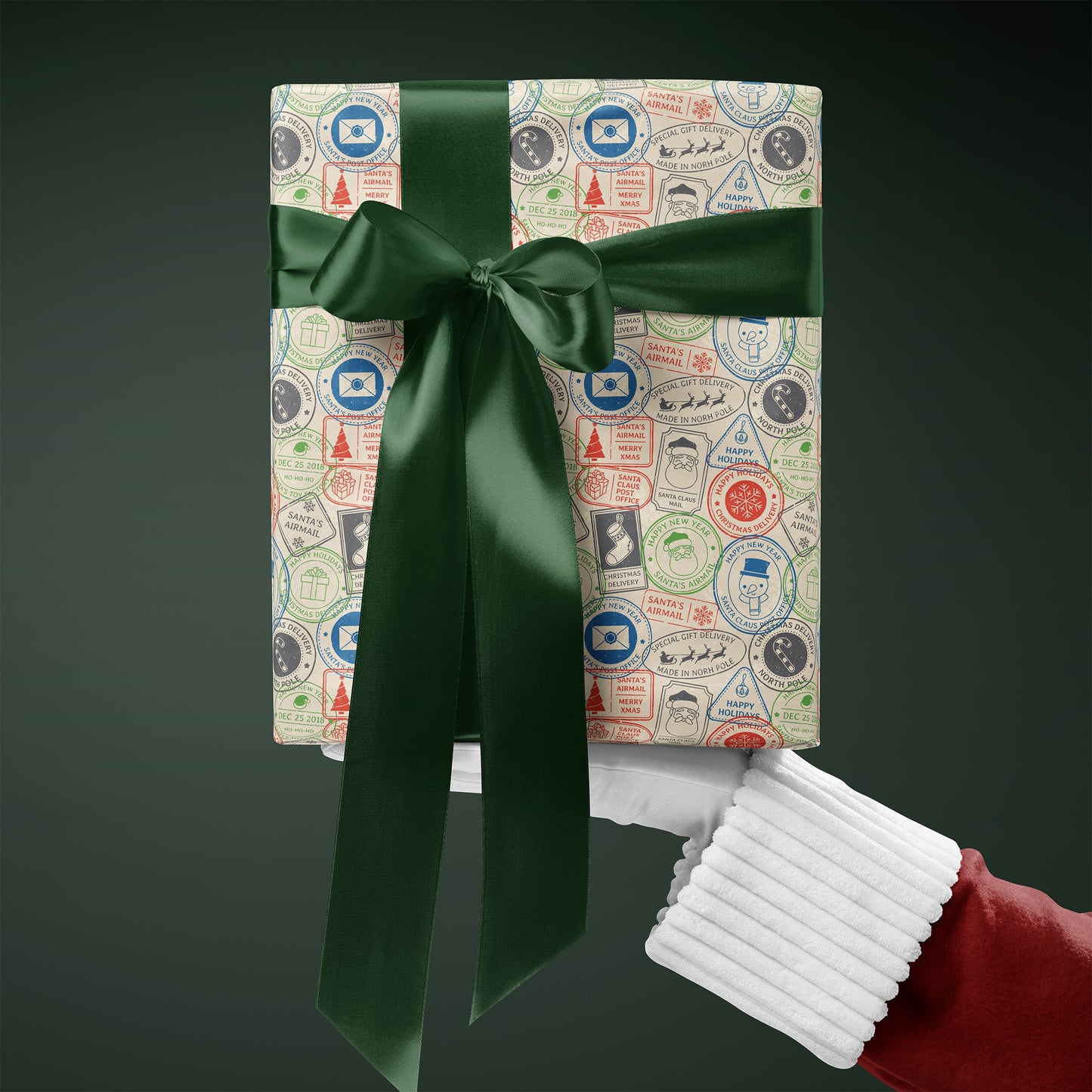 North Pole Postage Stamp Christmas Santa Gift Wrapping Paper Sheets