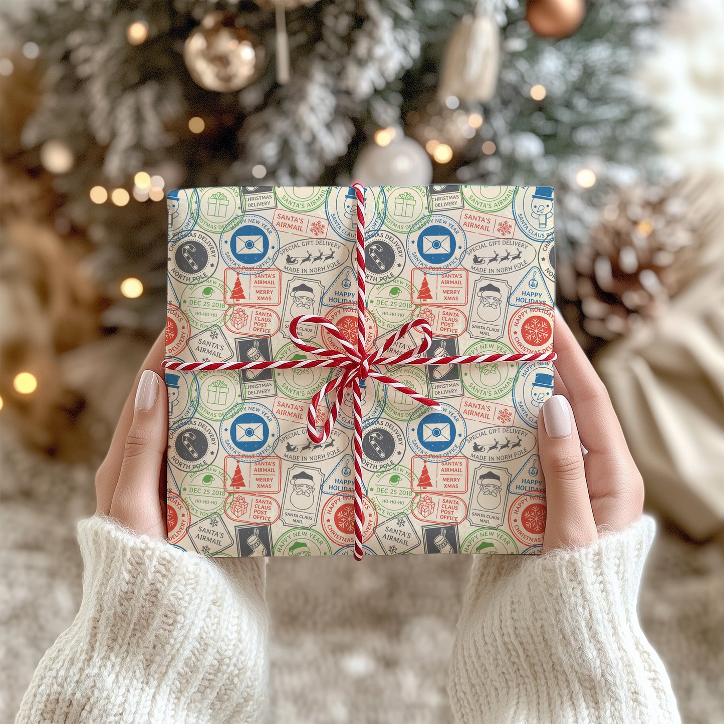 North Pole Postage Stamp Christmas Santa Gift Wrapping Paper Sheets