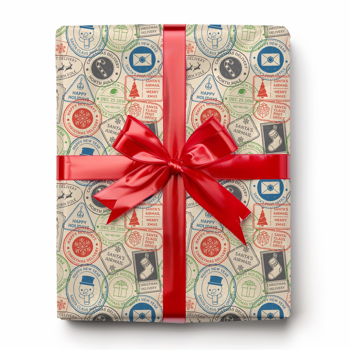 North Pole Postage Stamp Christmas Santa Gift Wrapping Paper Sheets
