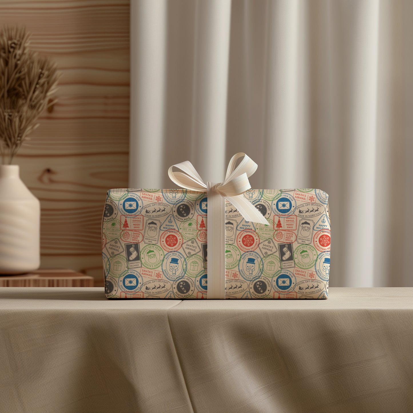 North Pole Postage Stamp Christmas Santa Gift Wrapping Paper Sheets