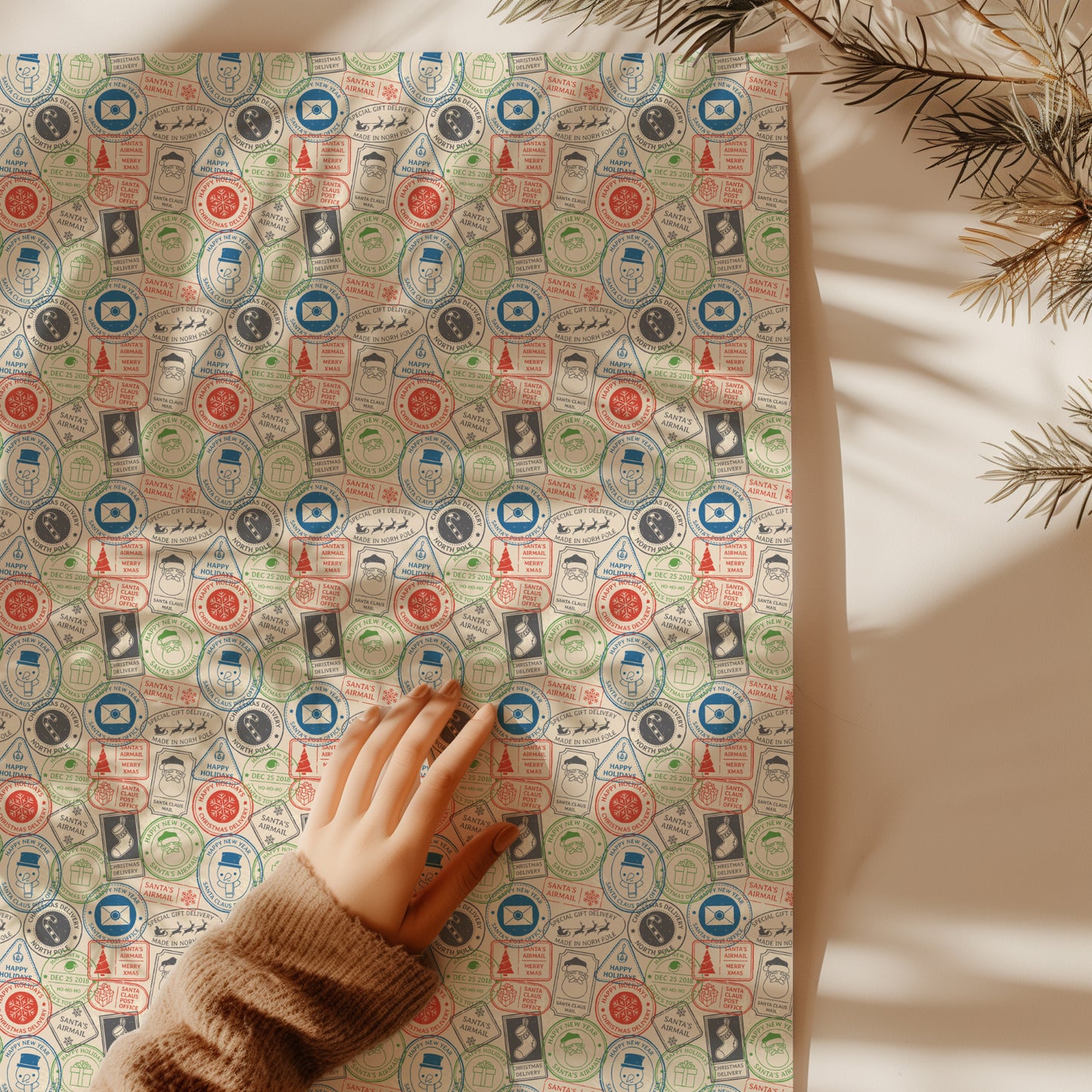 North Pole Postage Stamp Christmas Santa Gift Wrapping Paper Sheets